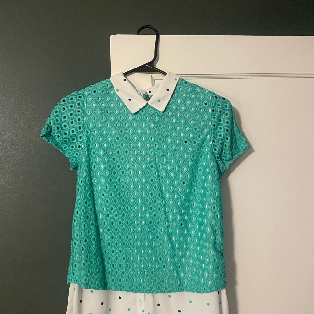 Elle Turquoise Lace Blouse with White Collar
